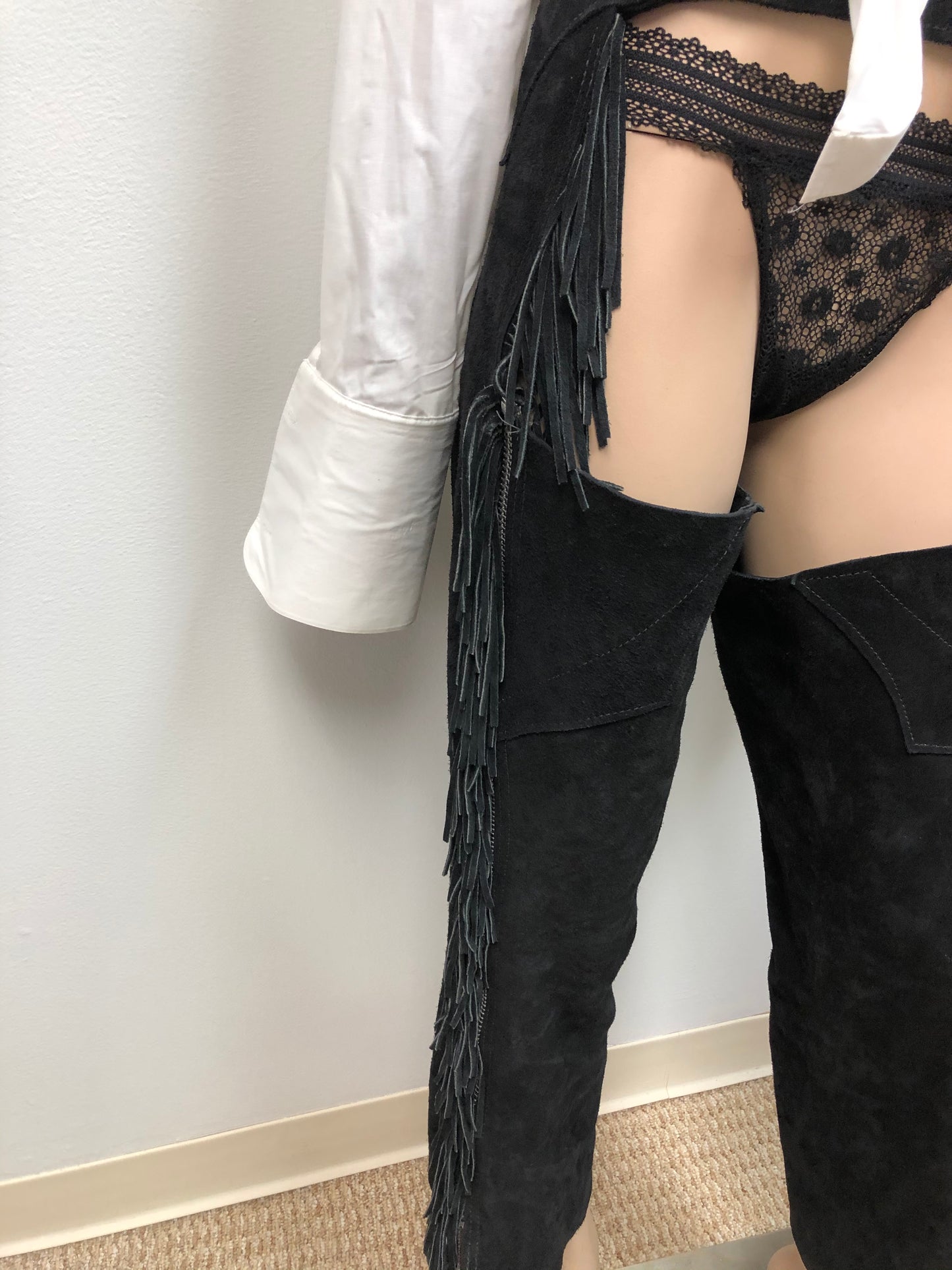 Vintage Black Fringe Dirttyyy Chaps Size L