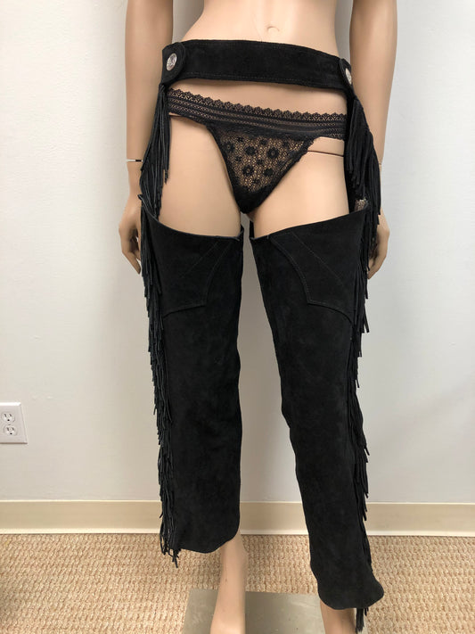 Vintage Black Fringe Dirttyyy Chaps Size L