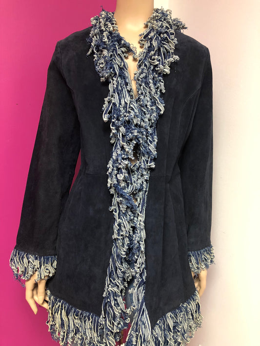 Suede & Denim Frills Vintage Jacket Size L