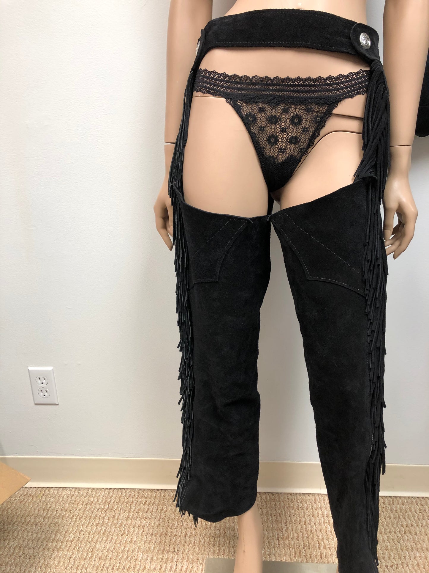 Vintage Black Fringe Dirttyyy Chaps Size L