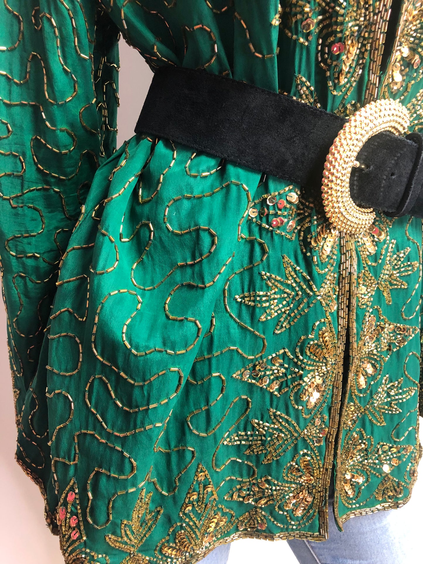 Vintage Emmy Green & Gold Sequin Jacket Size 2X