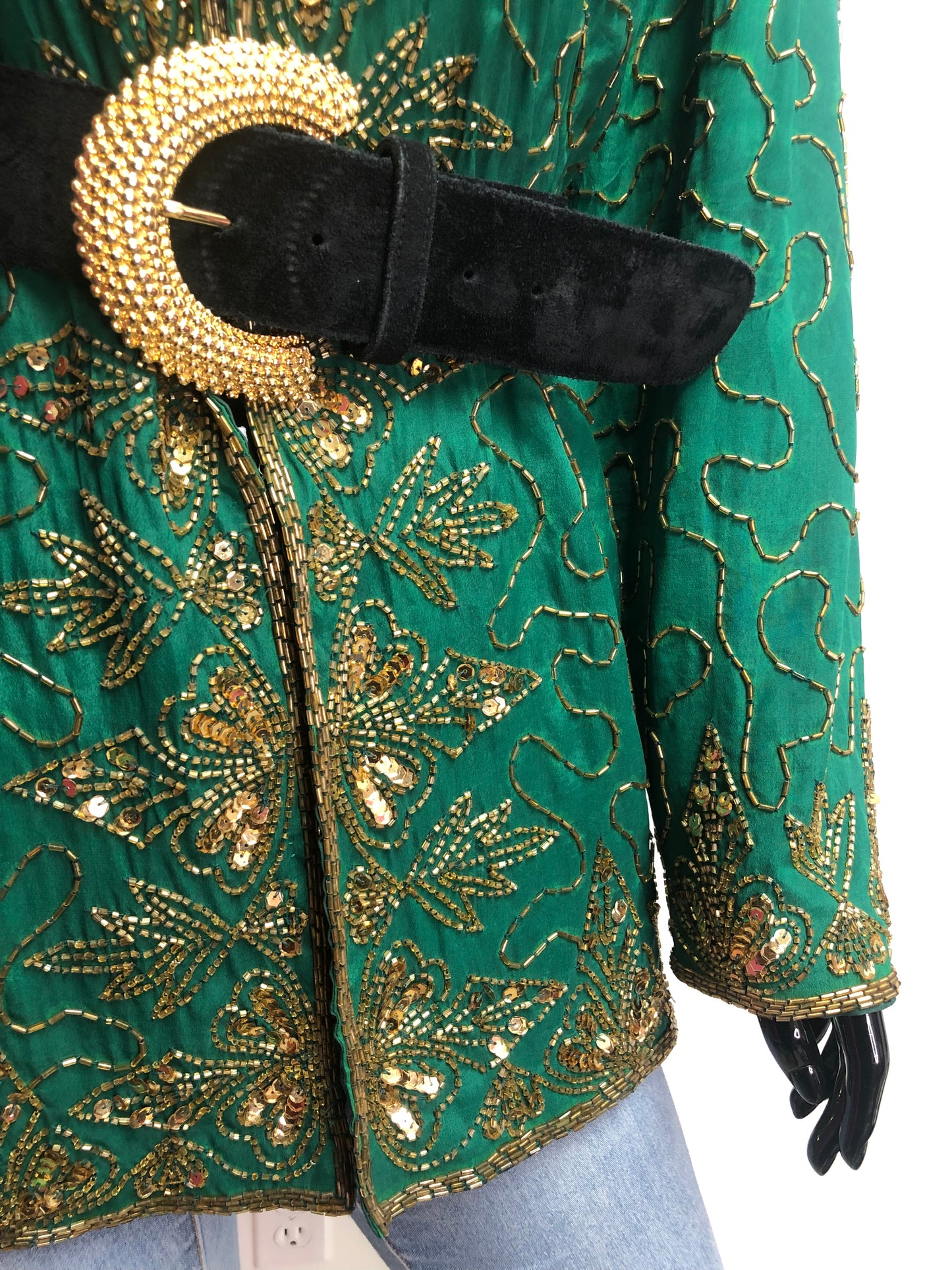 Vintage Emmy Green & Gold Sequin Jacket Size 2X