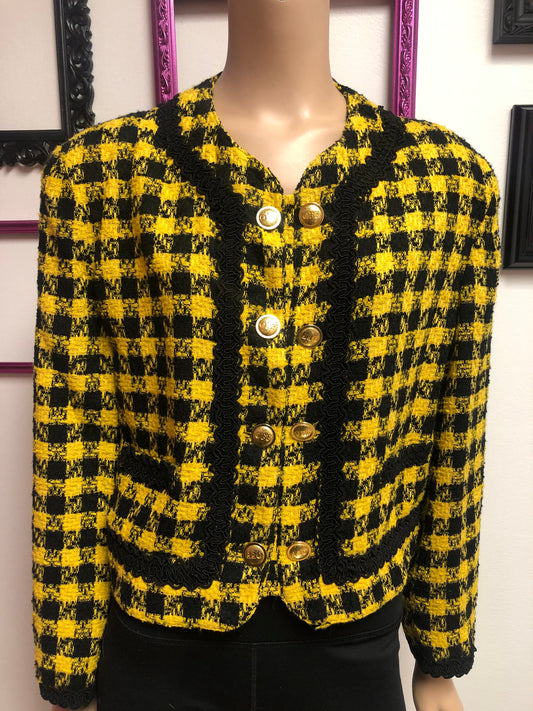 Vintage Yellow Clueless Houndstooth Cropped Blazer Size L