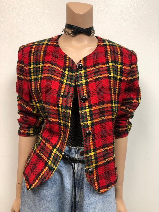 Vintage Red Clueless Plaid Crop Blazer Size L