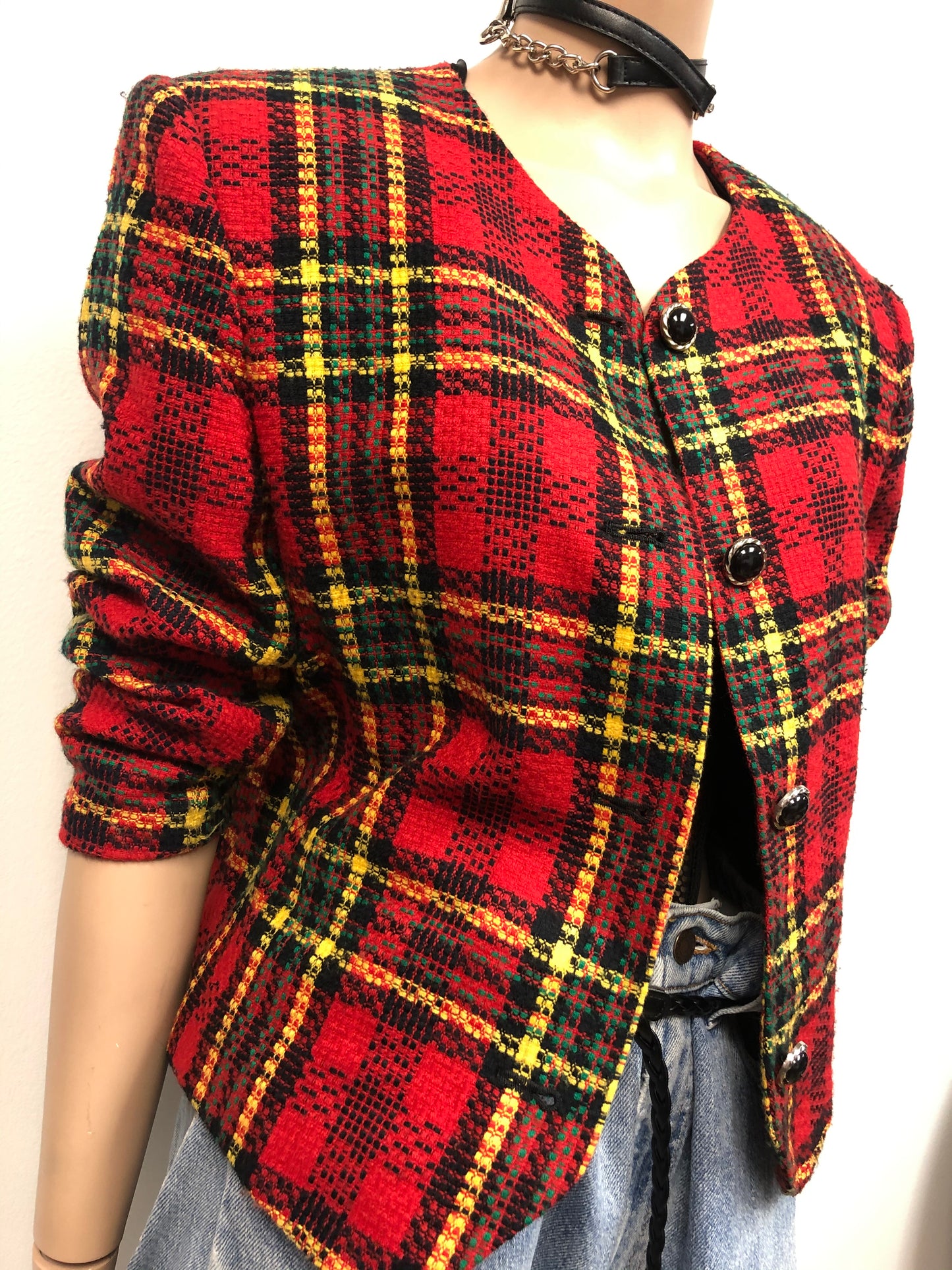 Vintage Red Clueless Plaid Crop Blazer Size L