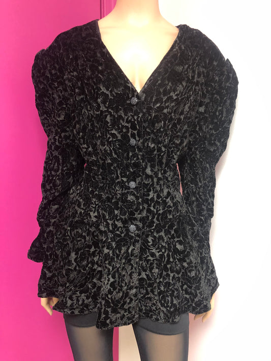 Vintage "Black Rose" Velour Peplum Blazer Size 3X