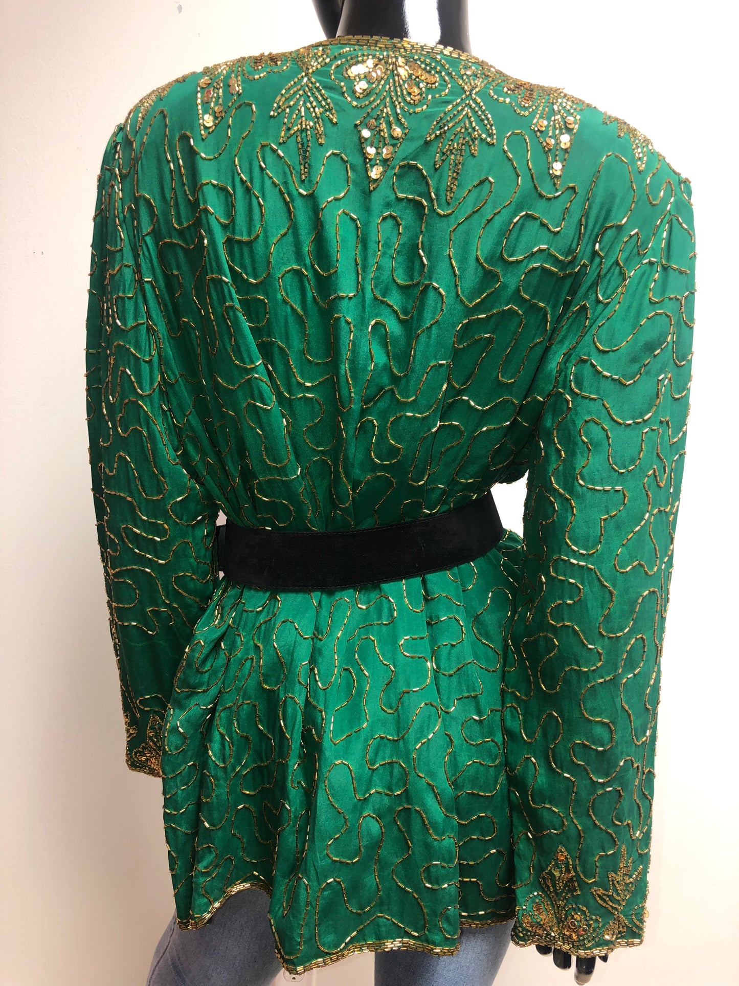 Vintage Emmy Green & Gold Sequin Jacket Size 2X