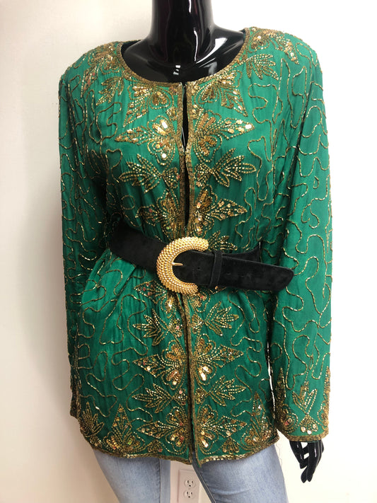 Vintage Emmy Green & Gold Sequin Jacket Size 2X