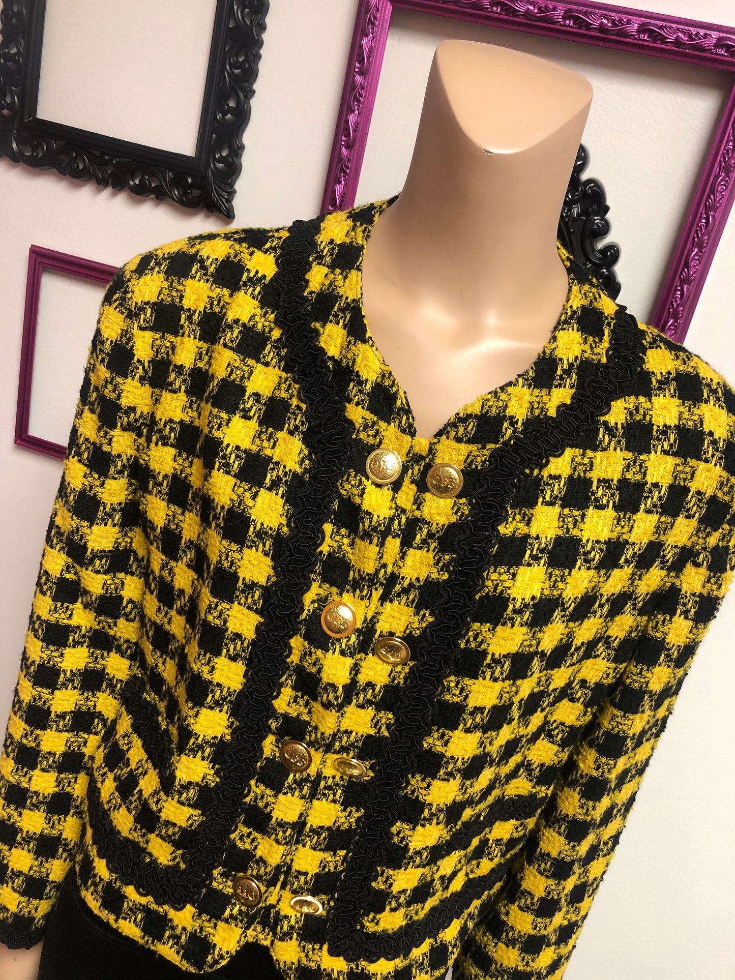 Vintage Yellow Clueless Houndstooth Cropped  Blazer Size L